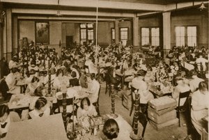 Crippled girls making artificial roses for Alexandra Rose Day
